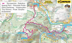 Pienińska trasa: Szczawnica, Sokolica, Sokola Perć, Trzy Korony, Krościenko. Mapa szlaków górskich.