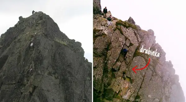 Turyści wspinają się po Orlej Perci. Trasa jest niebezpieczna, a pytanie "orla perć ile osób zginęło" często pojawia się w kontekście jej trudności.