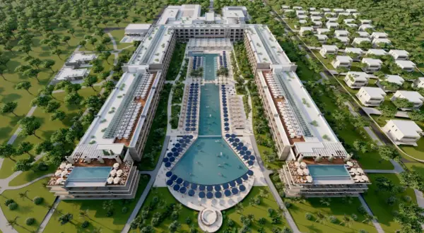 Nowoczesny hotel w Durrës w Albanii z basenami i domkami.