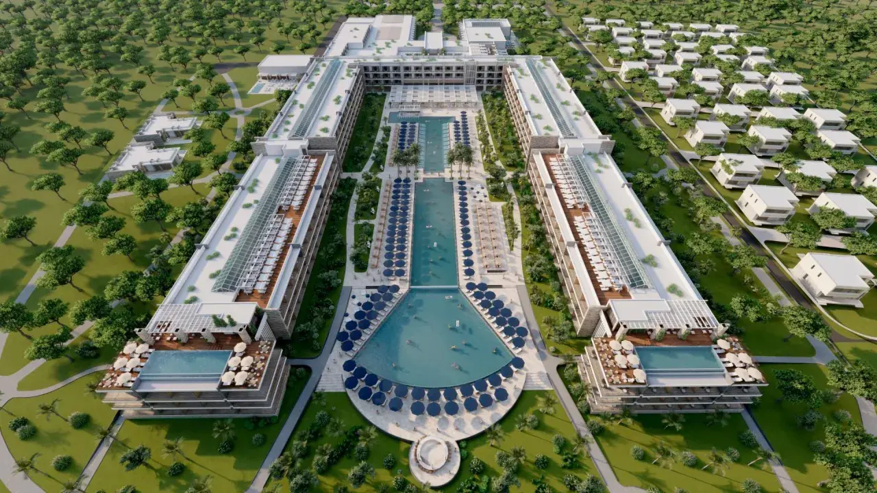 Nowoczesny hotel w Durrës w Albanii z basenami i domkami.