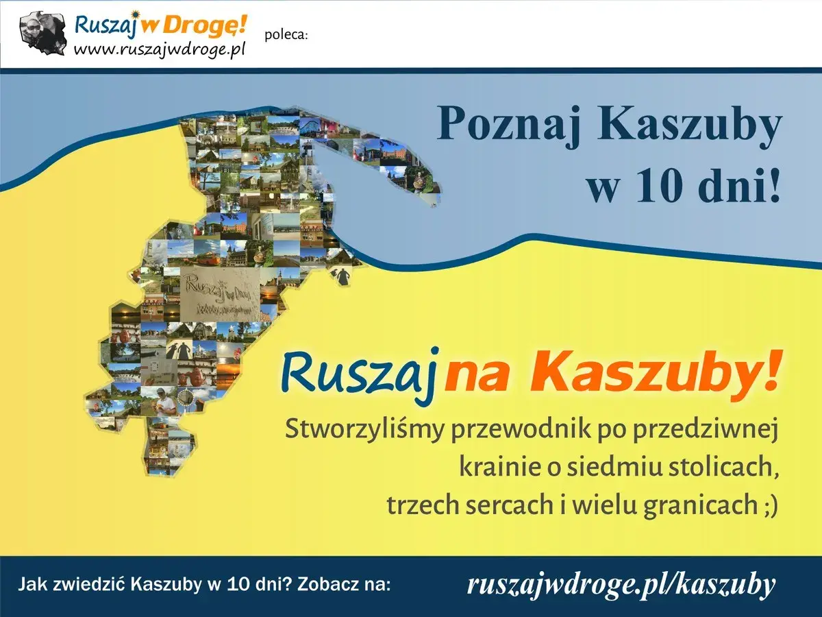 Mapa Kaszub złożona z małych zdjęć. Zachęta do odkrywania tego regionu, gdzie są Kaszuby, w 10 dni.